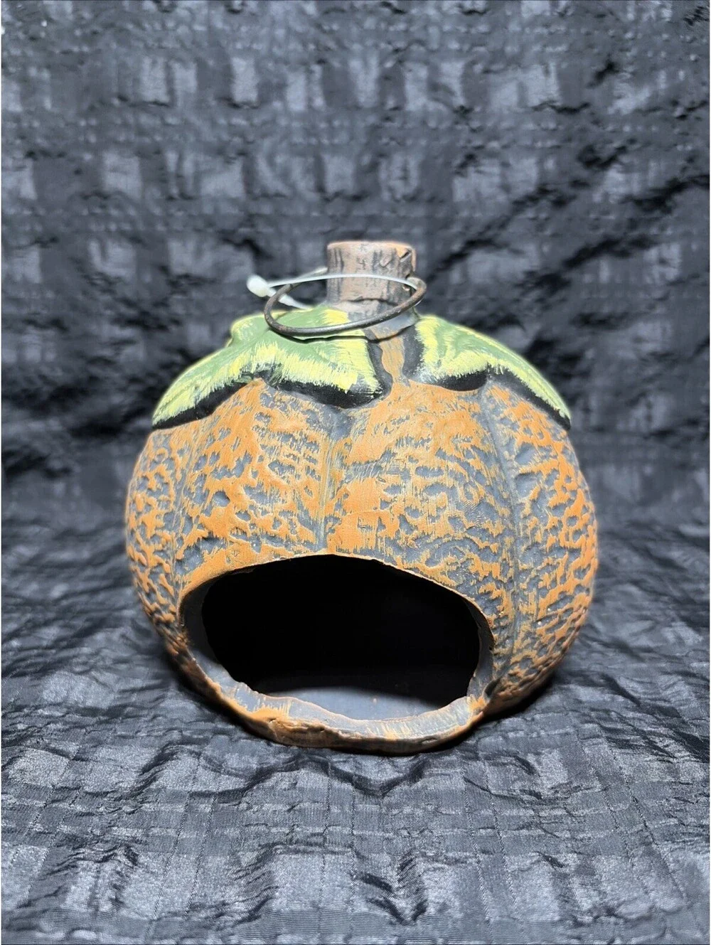 Halloween Pumpkin Primative Folk Art Candle Holder Tea Light Votive Ceramic